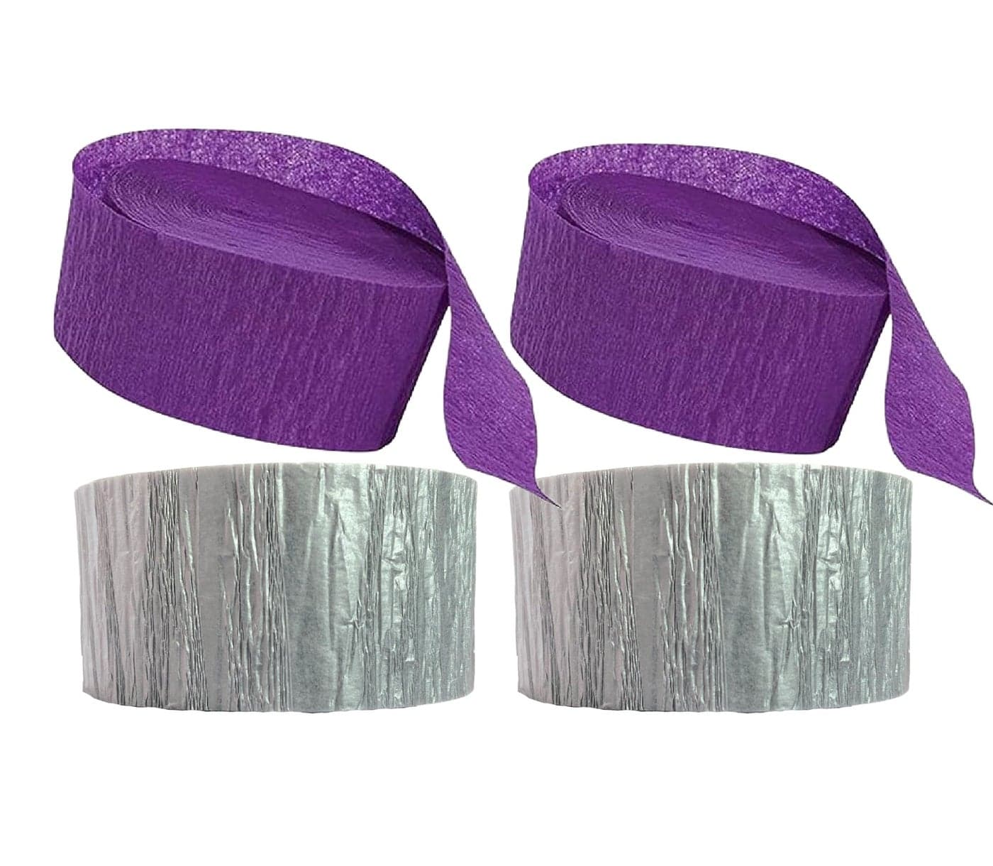 Purple and Silver Metallic Crepe Paper Color Streamers, 4 Rolls Total, Made in USA