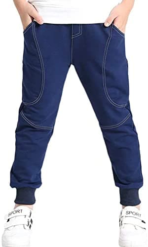 Kids Cotton Pull On Sports Basic Outdoor Jogger Sweat Pants with Pockets for Little Boys & Big Boys, Navy, Age 8T-9T (8-9 Years) = Tag 140