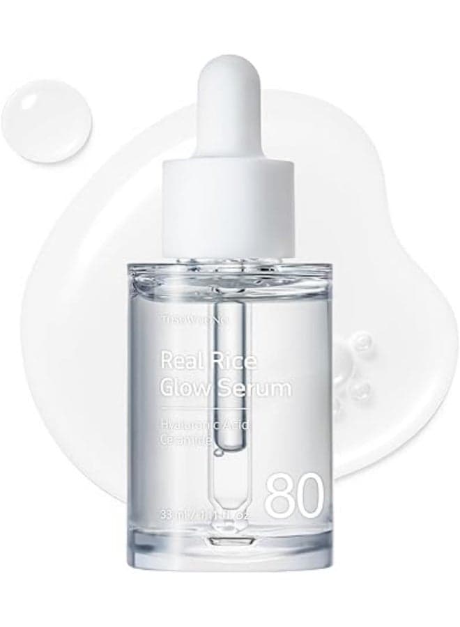 TOSOWOONG Real Rice Glow Serum with 80% Rice Bran Water and Niacinamide – Helps Improve the Look of Uneven Tone and Dull Skin – Daily Korean Skincare for All Skin Types, 33ml, 1.11 fl. oz.