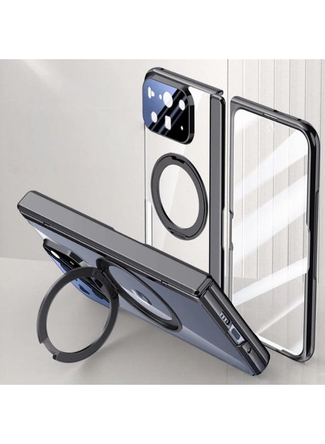 Set Compatible with Google Pixel 10 Pro Fold Case Clear with Kickstand,Clear Protective Cover with Adjustable Stand Ring Holder,Anti-Yellowing Design