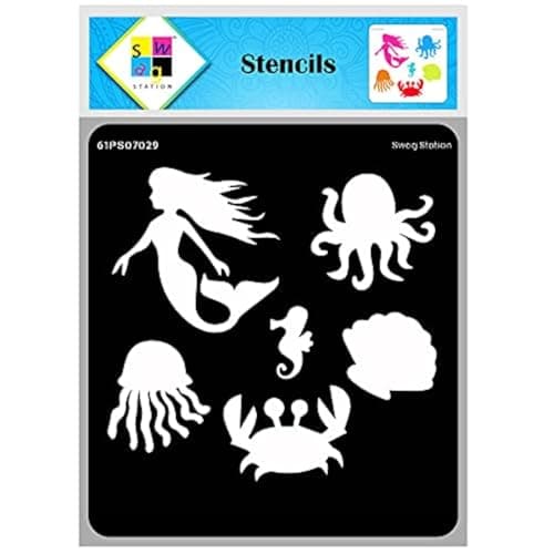 SWAGSTATION Kids' Sea Animal & Mermaid Jellyfish Alphabet Stencils - 12x12 Inches