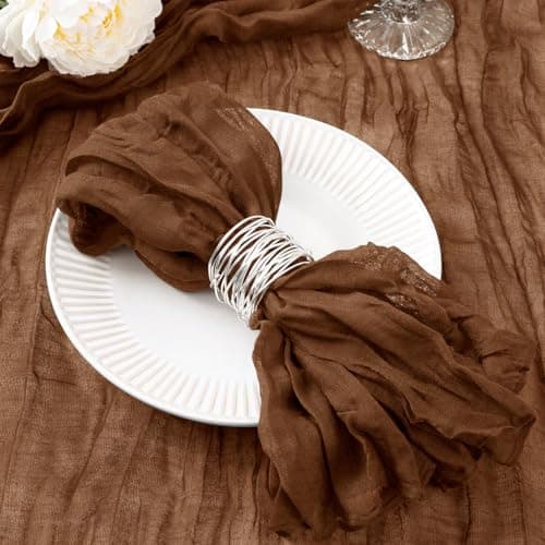 DeZerlor 20 Pack Brown Cheesecloth Napkins Tan Summer Cloth Napkins Set of 20 Dinner Napkins Bulk 21x21 Inches for Wedding Bridal Shower Baby Shower Parties