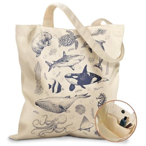 Miss Adola Aesthetic Tote Bag - with Magnetic Buckle and Zipper Inner Pocket for Women Lady Cloth Cotton Tote Bag for Gym, Work, Travel, Library, Shopping,Sea Fish