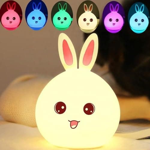 Desidiya Big Face Rabbit Silicone Night Light: Color-Changing Led Lamp with Touch Sensor Control,USB Rechargeable-Ideal for Kids' Bedroom Decor,White