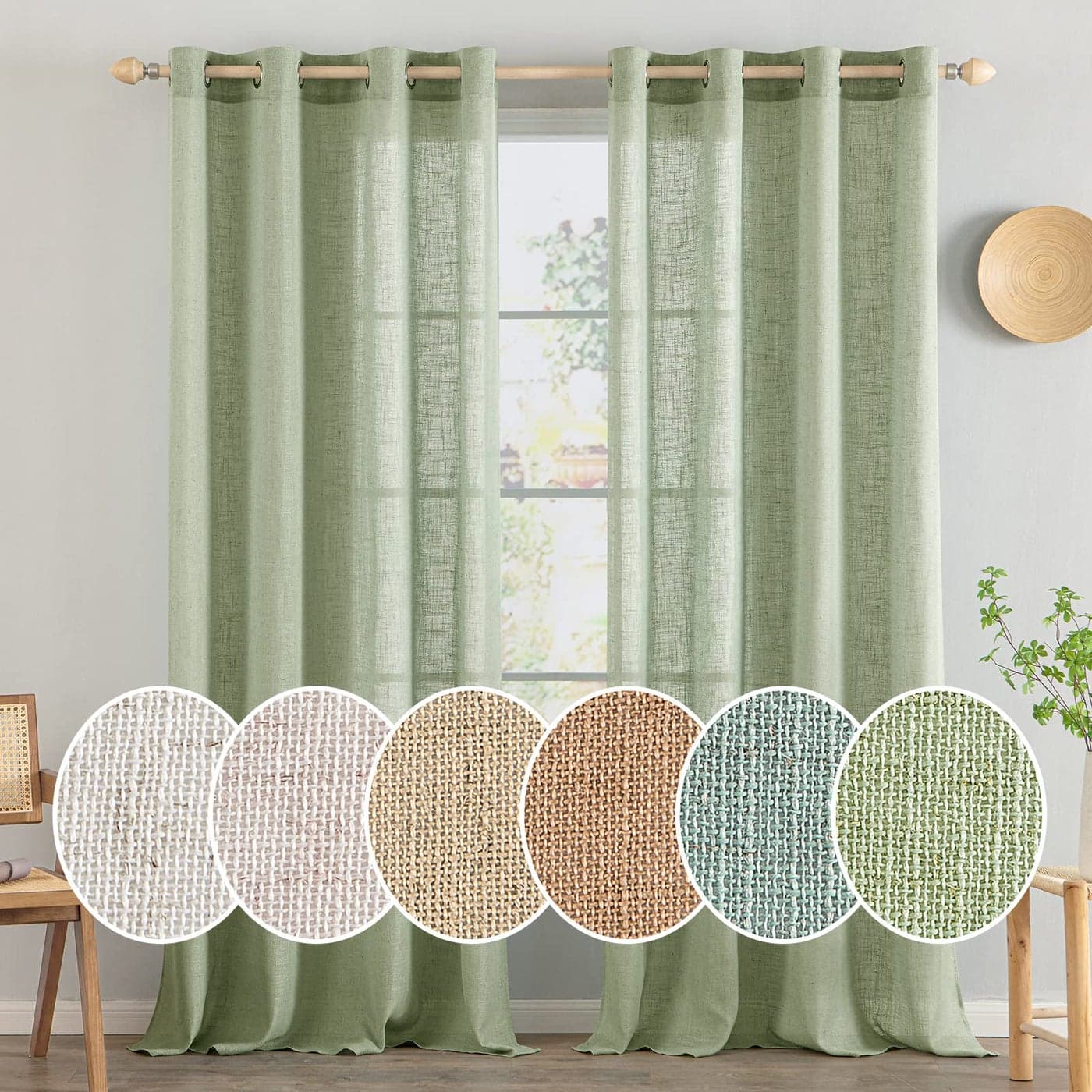 MIULEE Green Voile Curtains for Living Room Net Curtain Pair Window Treatment Sheer Curtain Drapes Eyelet Top Panels for Bedroom Room 2 Panels 55 96inch