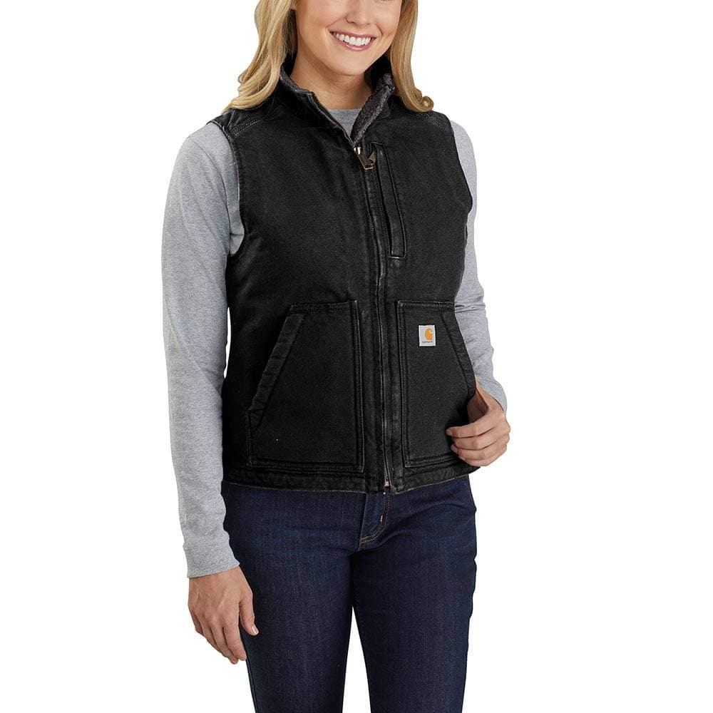 Carhartt Womens Relaxed Fit Washed Duck SherpaLined MockNeck Vest Black XLarge
