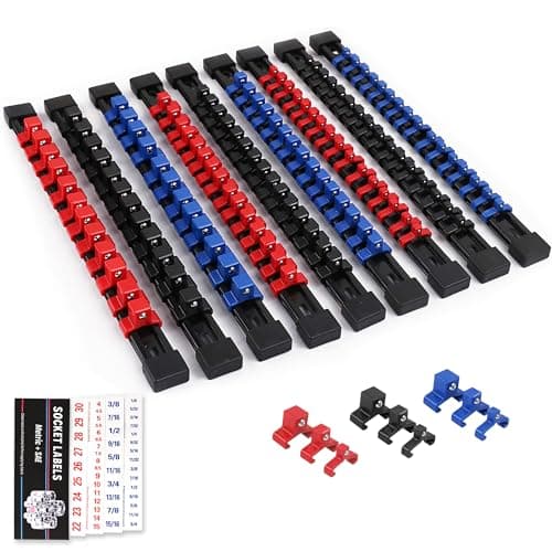 SWANLAKE Organizer Socket Holder, 9PCS 1/4-Inch x 48 Clips, 3/8-Inch x 45 Clips, 1/2-Inch x 36 Clips, Premium Quality Socket Clip Rail Holder (9PC)