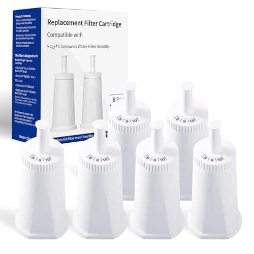 6 Pack Bes880 Water Filter Replacement Compatible with Brevile Sage Oracle Touch,Barista,Claro Swiss,BES878,Bes920,Bes008 Espresso Coffee Machine,Replaces Part #BES008WHT0NUC1