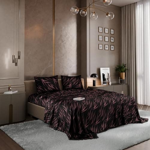 Stoa Paris 300TC UltraSatin Super Size Bedsheet with 2 Pillow Covers, 274cm x 274cm Ideal for King & Double Bed, Gentle on Skin & Hair, Fade & Wrinkle Resistant, Quick Dry, Noir - Black, Red