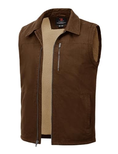 TBMPOY Men's Winter Vest Casual Sherpa Fleece lined Full Zip Lightweight Vest Outerwear Warm Cotton Travel Jackets Deep Coffee S
