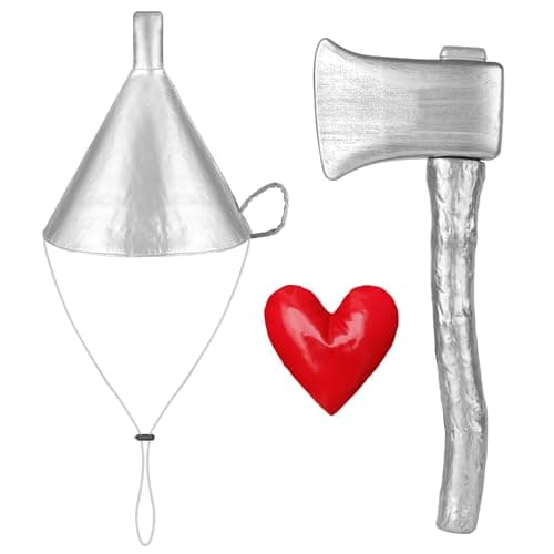 ZIZWO 3 PCS Silver Funnel Hat Axe with Heart BroochHalloween Tin Costume Accessories for AdultKids Cosplay Party