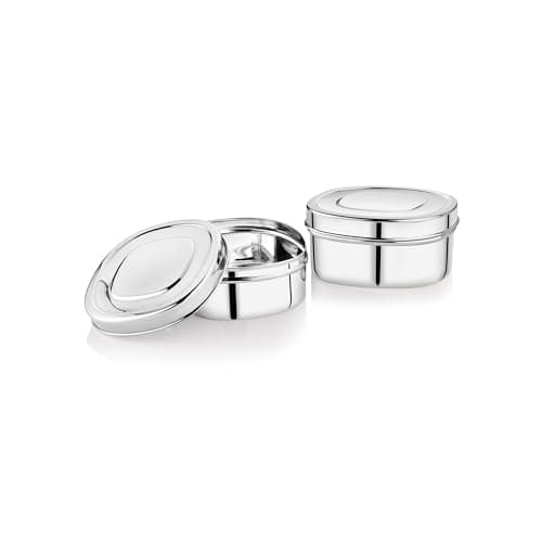 EMBASSY Stainless Steel Square Puri Box/Dabba | Size 4 | 450 ml | Pack of 2 | Ideal for Chapati, Paratha, Dry Food, Snacks & Fruits | Stackable/Multipurpose Storage Container