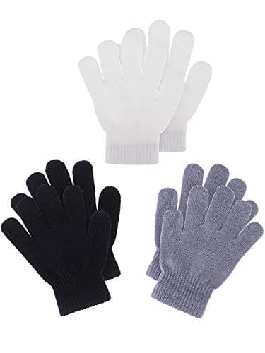 3 Pairs Kids Toddler Gloves Winter Mittens Gloves Full Finger Knitted Mitten for Little Boys and Girls Supplies(1-4 Years Size,Black, White, Grey)