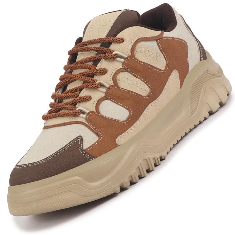 FAUSTO Men FST FJAMC-17007 BROWN-43 Brown Colorblocked Casual Lace-Up Stylish Chunky Sneaker|Modern Design Sneakers with Comfort Street Style Shoes|Anti Skid Sole (UK 9)