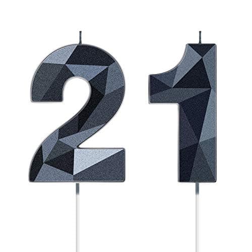 Nuanchu 21st 12th Number Birthday Candles 3D Diamond Shape Numeral Candles Happy Birthday 21 Cake Topper for Wedding Decoration Theme Party Anniversary 2 Inch Black