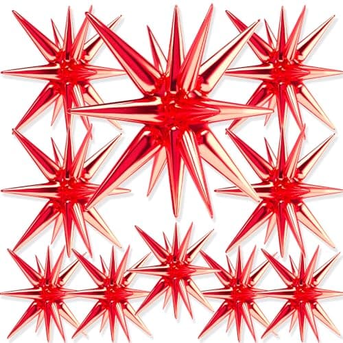 PartyWoo Red Star Foil Balloons 10pcs Different Sizes Pack of 42 27 22 Inch Explosion Spike Mylar Balloons for Graduation Wedding Anniversary Birthday Bachelorette Engagement Party Decorations