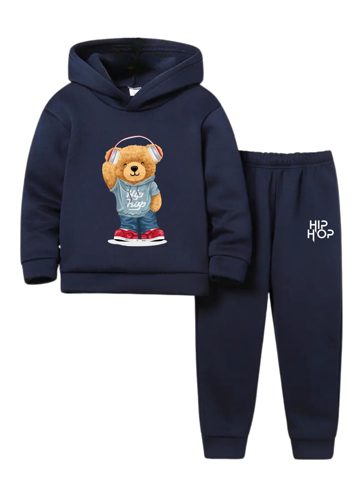 Trendy Printed Hoodie T-Shirt & Jogger Track Pant Clothing Set for Boys | Stylish Co-ord Set | Comfortable Kids Cord Set | Casual Wear for Kids Baby & Boys (IN, Age, 3 Years, 4 Years, Navi Blue)