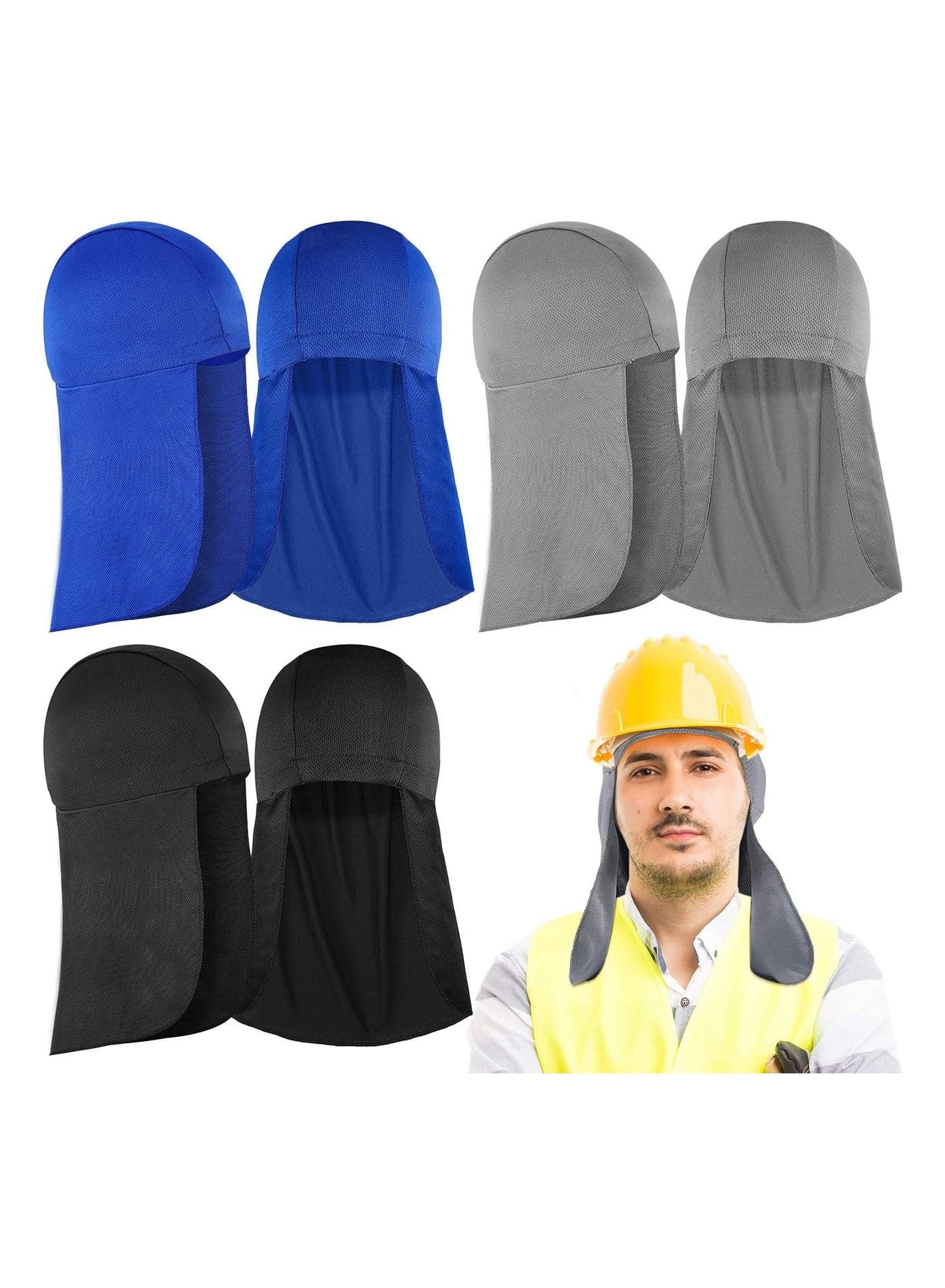 Hard Hat Helmet Liner, Neck Protector Cover, Cooling Sweat-absorbent and Breathable Skull Cap Elastic Sun Shade Cycling Running for Fishing Riding (3 Pcs)