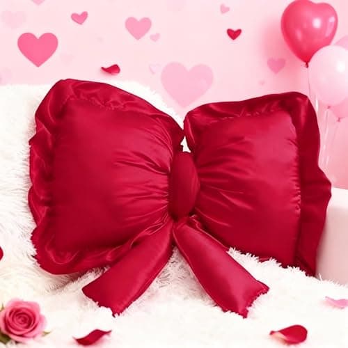SmoothNovelty Red Bow Throw Pillow Large Decorative Soft Pillow 18 Inch x 16 Inch Coquette Room Decor Soft Bowknot Decorations for Cushion Bed Sofa Couch Home Decorations