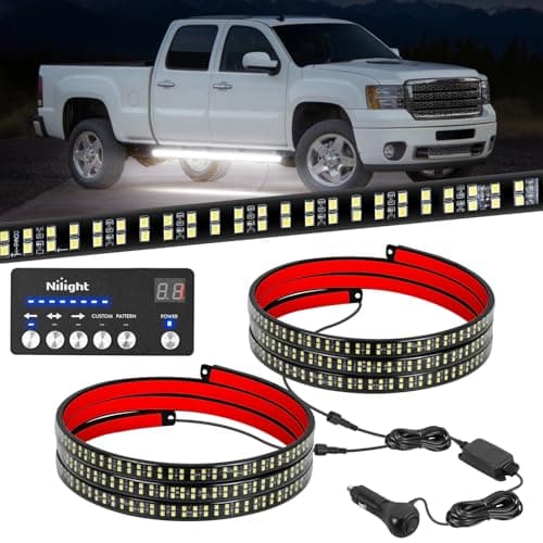 Nilight 2PCS 70 Inch Emergency Strobe Light Strip with Controller 864 LED White Running Board Lights Flexible Side Flashing Warning Caution Safety Waterproof for Truck Construction Pickup