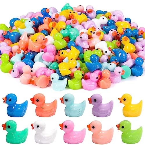 DULEFUN 200pcs Tiny Ducks 10 Colors Little Duck Figures Mini Resin Ducks Plastic Small Miniature Ducks Bulk for Dollhouse Decor Micro Fairy Garden Landscape Aquarium Tiny Toys