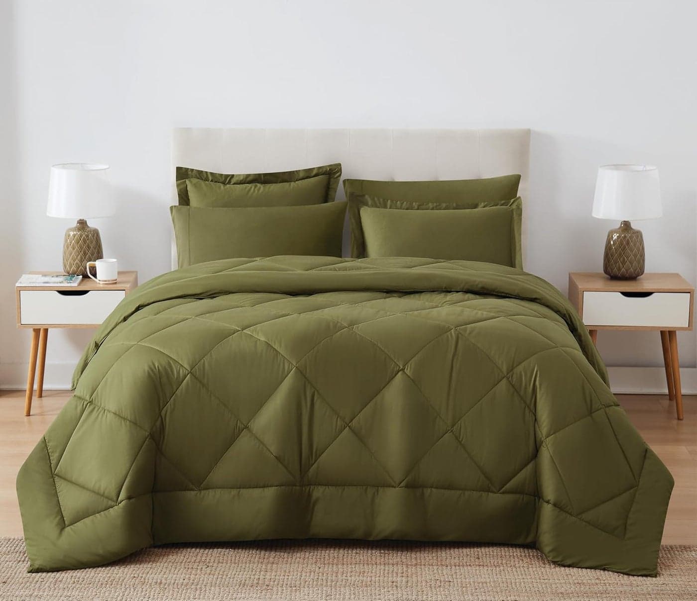 CANNON Solid Oversized Percale Olive Green FullQueen 3 Piece Comforter Set