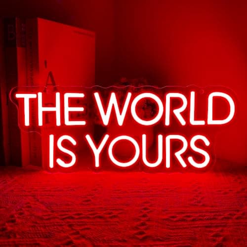 The World is Yours Neon Sign,Red Dimmable LED Light Signs for Wall Art Decor,Backdrop for Cinema Bedroom Club Party Man Cave,Gift for Boys Teen Men USB Powered(14.2"*5.5")