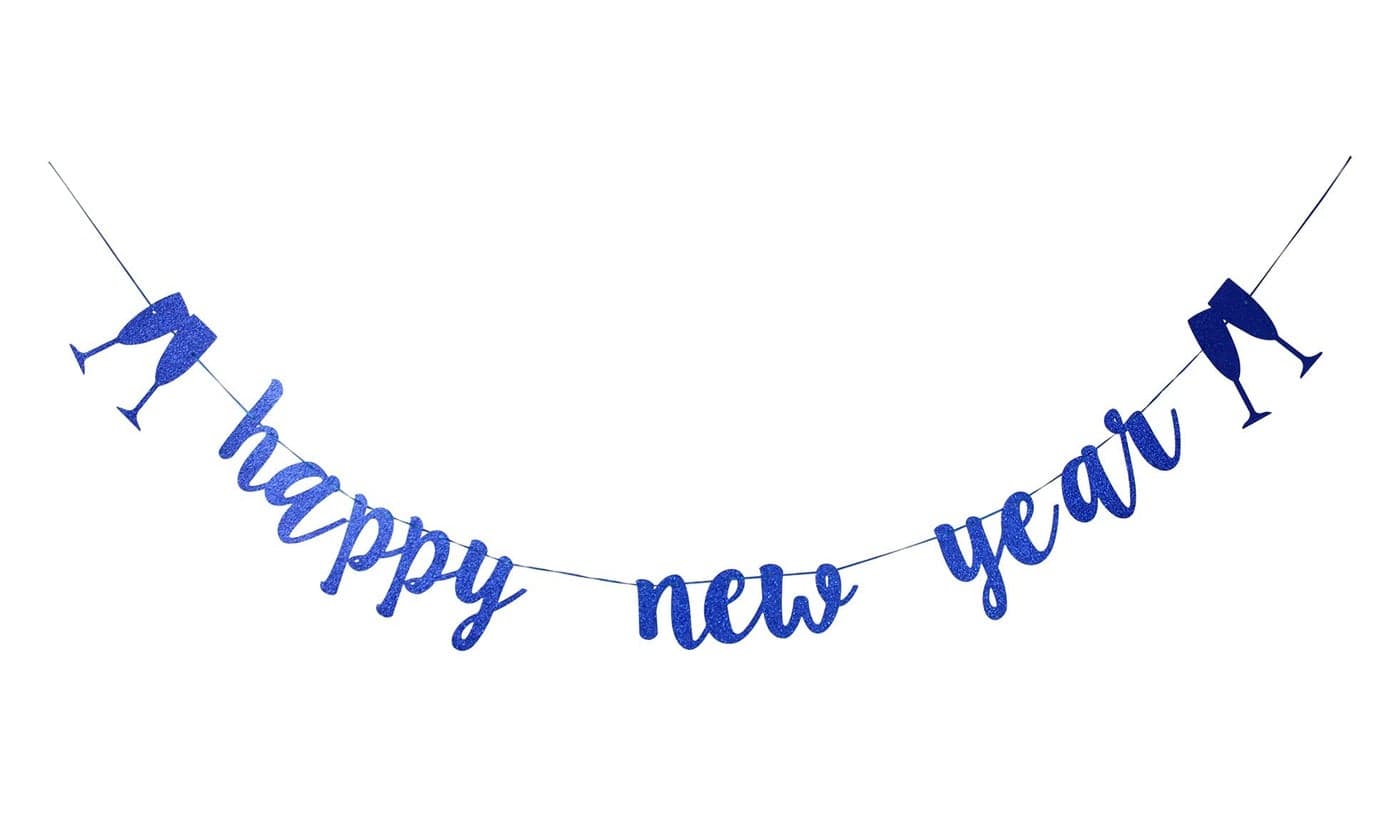 Festiko®Happy New Year Banner for NYE Decorations 2022 - Blue Glitter | Happy New Year Sign for 2022 New Years Decorations | New Years Eve Party Supplies 2022(Blue New Year)