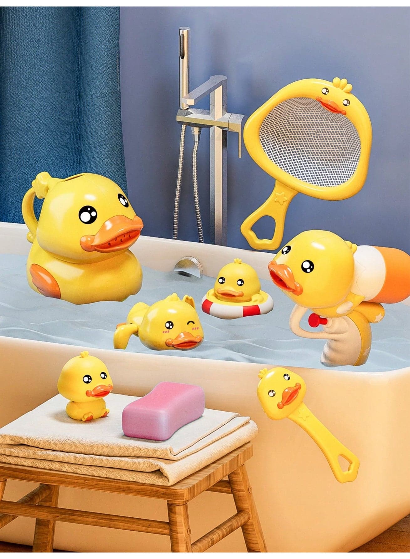 Adorable 8-Piece Little Yellow Duck Bath Toy Set for Kids – Made from Safe, Non-Toxic ABS Material for Smooth and Gentle Skin – Perfect for Splashing and Playing in the Tub or Pool, Encouraging Fun