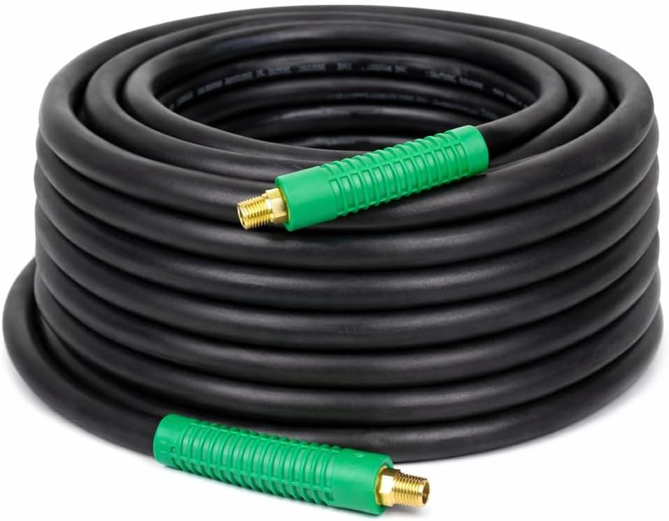 DP Dynamic Power PRO Black Rubber Air Hose 3/8" x 50' 300 PSI with 1/4" Male Pipe Thread Fittings