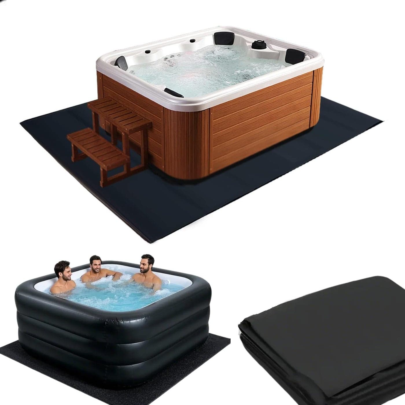 Swess 90x102 Outdoor Hot Tub Mat Absorbent Waterproof Ground Mat for Inflatable Spa 85 AntiSlip Foundation Pad 90 Floor Protector Hot Tub Pad 90 Tub Spa Ground Protection