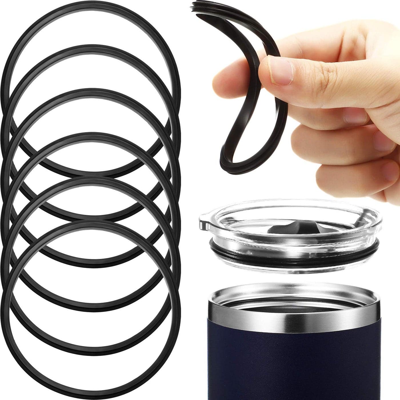 Patelai 20 oz Replacement Rubber Lid Seals O Shaped Resealable Lid Gaskets for 10 12 16 and 20 Ounce Insulated Stainless Steel Tumblers Black6 Pieces