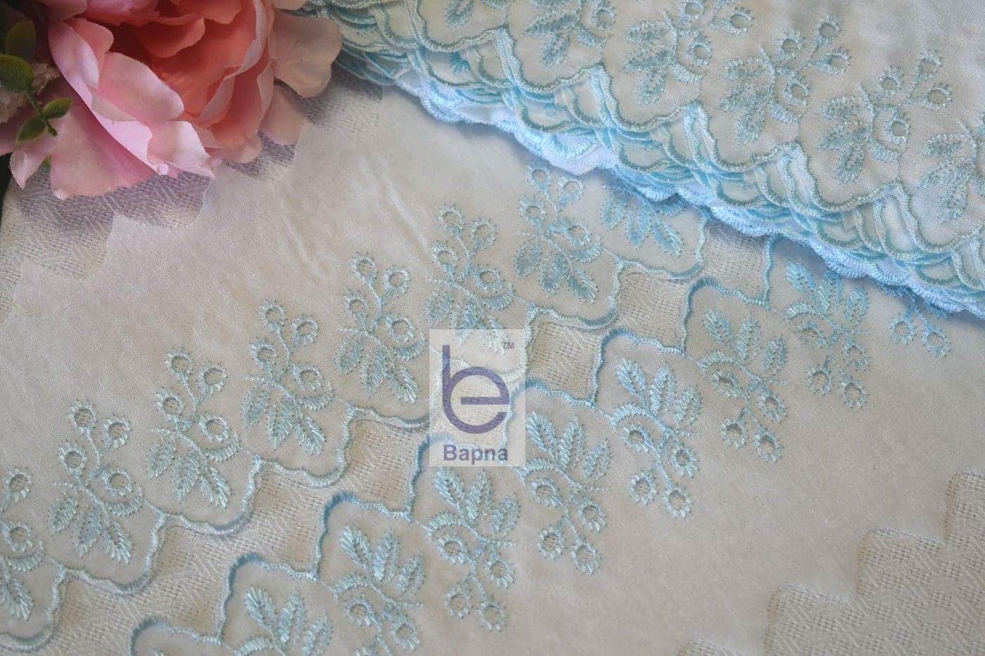 Bapna 5 Meters Cotton Embroidery Lace for Sewing Saree Dress Ribbon for Decor Bed Linens (Blue)