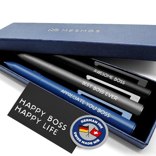 MESMOS 3pk Fancy Pens for Men, German Made Ballpoint Ink 1mm Medium Tip, Best Boss Gifts for Men, Boss Day Male Birthday Gift for Him