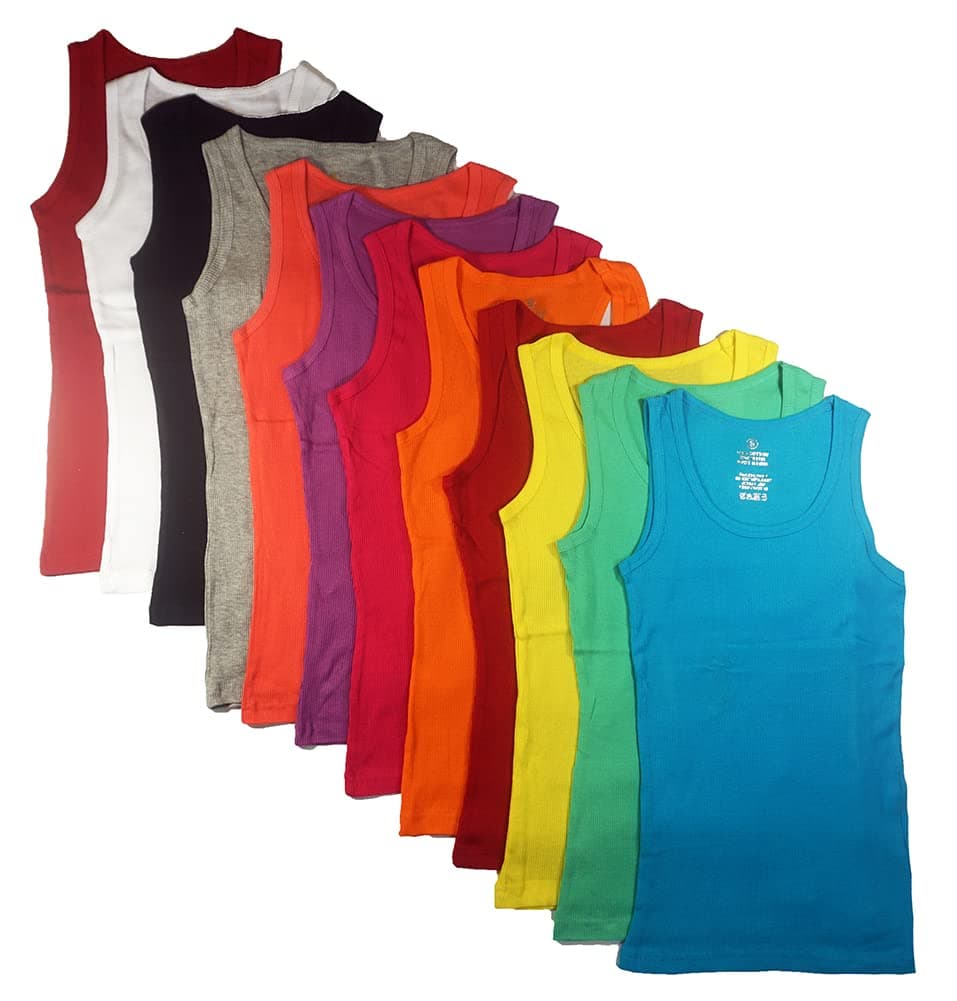 Studio 3 12 Pieces Pack Women's Ribbed 100% Cotton Tank Tops-Assorted Color, Muscle Tank Top, Small
