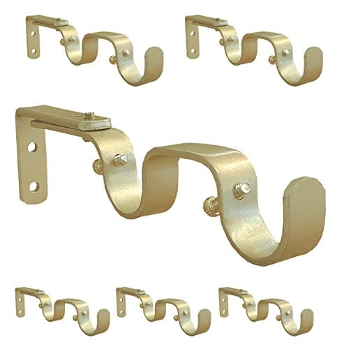 Kowibcl Heavy Duty Curtain Rod Brackets, Fits up to 1 inch Rods, Adjustable Double Curtain Rod Holders, Set of 6, Gold