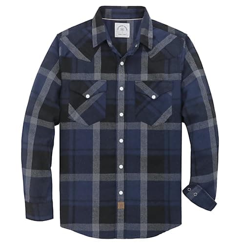 Dubinik® Flannel Shirt for Men Western Cowboy Pearl Snap Shirts for Men Long Sleeve Vintage Buttons Down Plaid Shirt