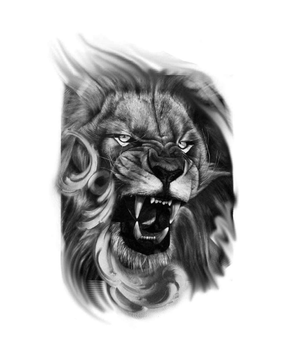 S.A.V.I 3D Temporary Tattoo Angry Roaring Lion Big Face Design Size 21x15CM - 1PC. Multi Color