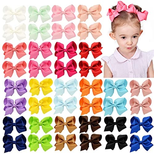 40PCS 45 Inch Hair Bows for Girls Grosgrain Ribbon Toddler Hair Accessories with Alligator Clips for Toddlers Baby Girls Kids Teens in Pairs