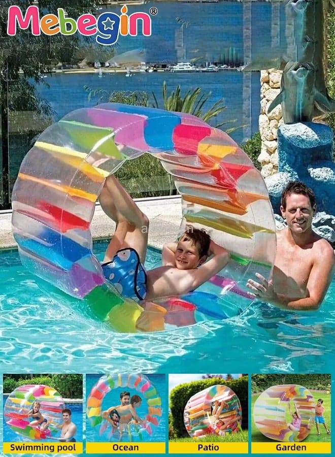 120*83*80cm Inflatable Water Roller Float, Coloured Pool Float for Kids, Reliable Water Wheel, Giant Colourful Swimming Pool Wheel, Fun Summer Pool Toy, Convenient Storage and Portability, for Summer Pool Party, Family Reunions Outdoors