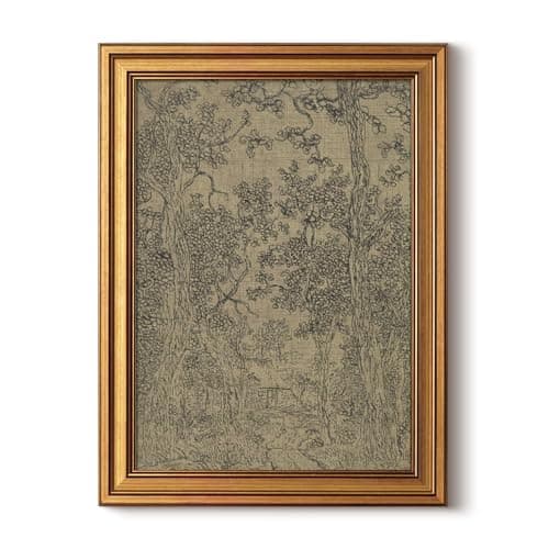 HUARCEY Gold Framed Canvas Wall Art, Antique Sketch Landscape Pictures Vintage Decor, Bedroom Kitchen Shelf Decor, Dark Moody Retro Country Farmhouse Canvas Paintings, 12x16inch