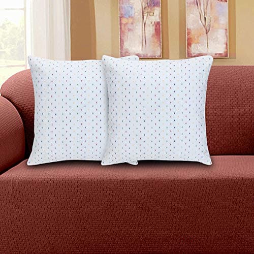 Dekor World Multi Butti White Cotton Cushion Cover (Pack of 2 Pcs) 60x60cm Big Size-for Living and Bedroom