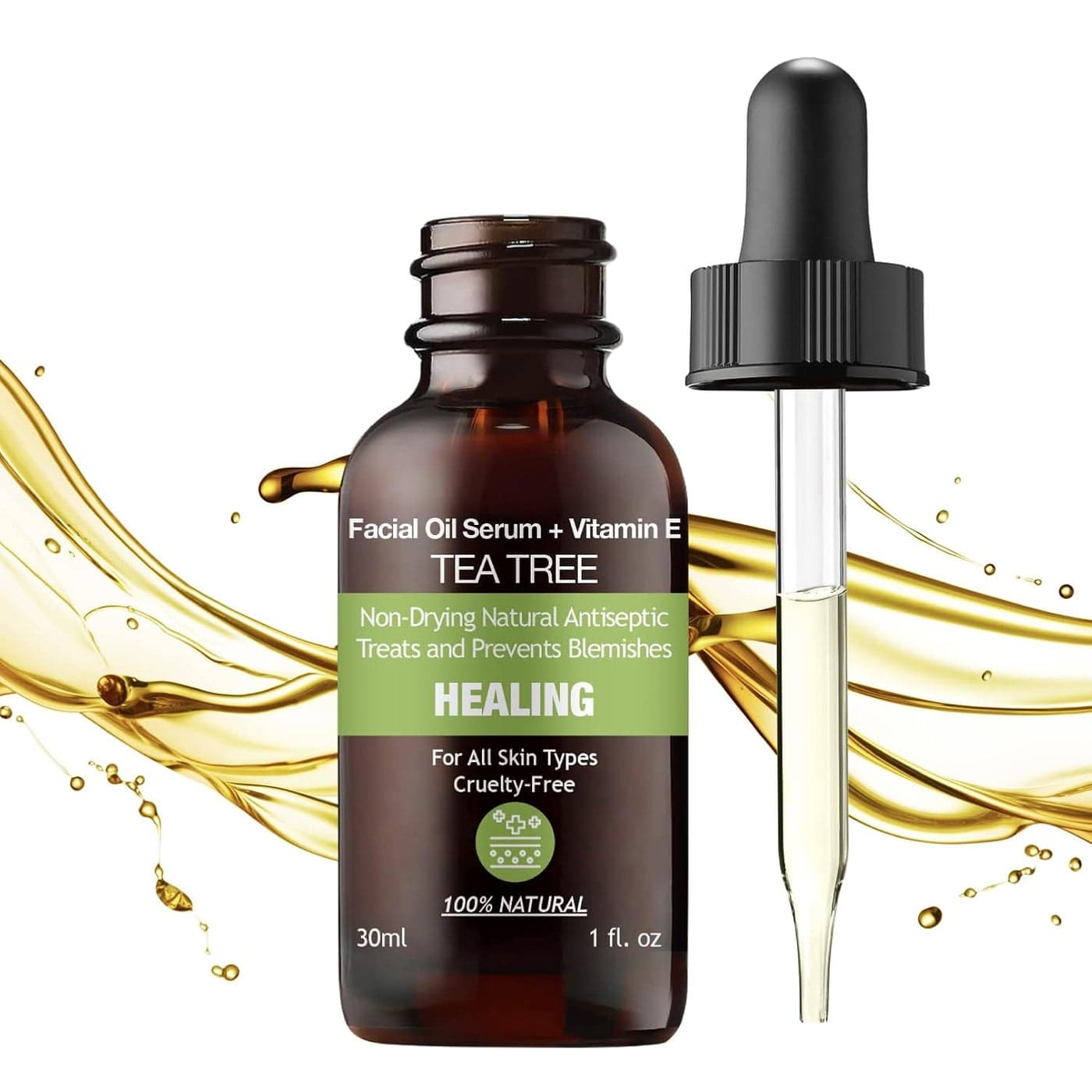 100 NATURAL TEA TREE OIL Vegan Facial Serum for Sensitive Oily Skin Acne Prone with Vitamin E Jojoba Oil Gua Sha 30ml Glass skin Clear Care NonGreasy and Fast Absorbing Formurla PURIFECT MADE IN USA