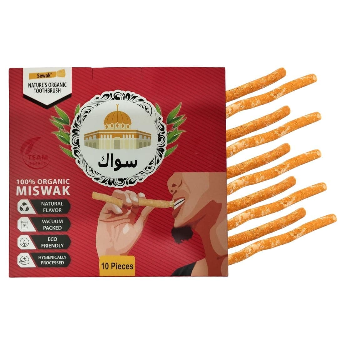 SEWAK Miswak Sticks for Teeth Natural Toothbrush Organic Vegan and Cruelty Free Vacuum Sealed Pack of 10