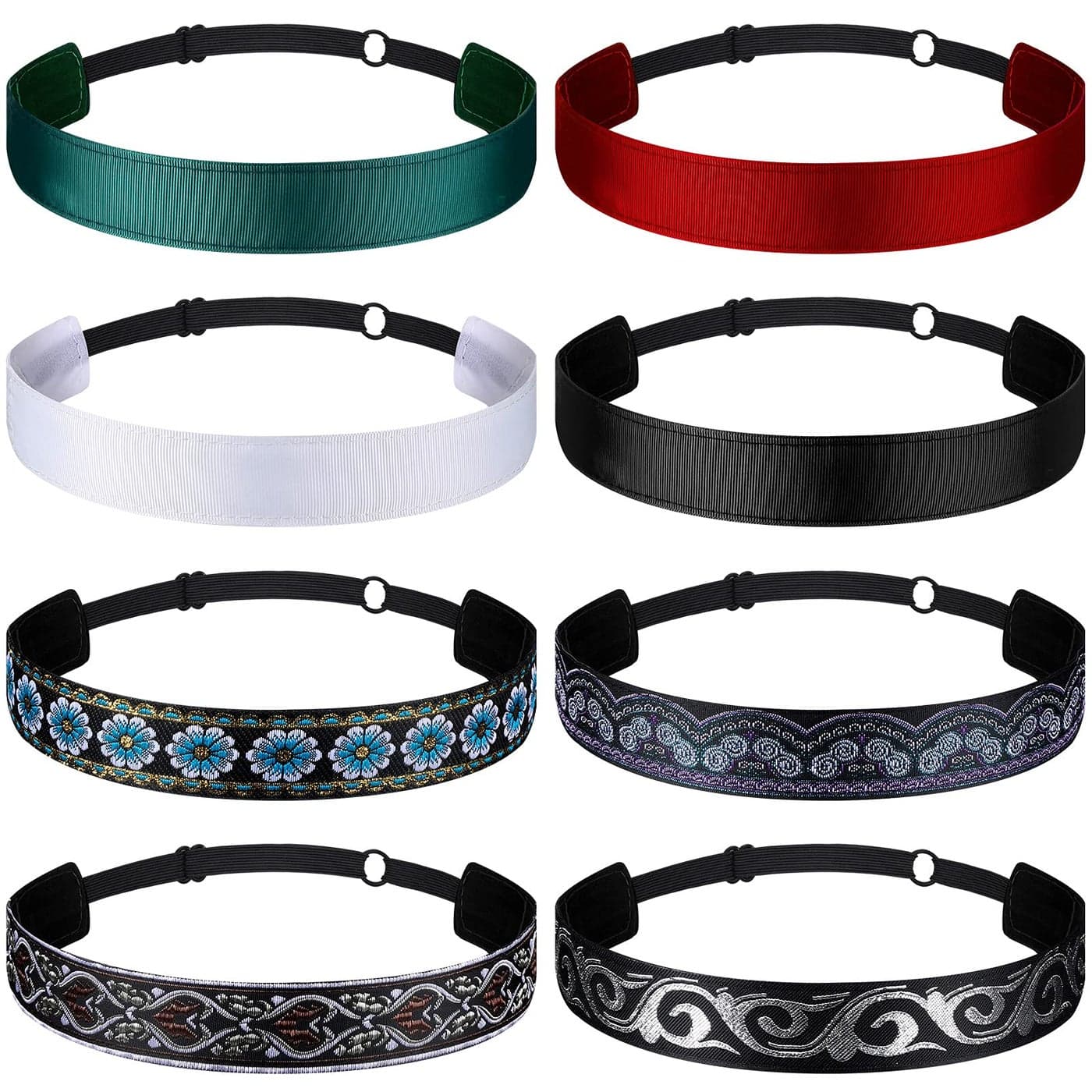 Sintege 8 Pcs Woman Elastic Headband Adjustable Non Slip Velvet Lined Headbands Solid Color Boho Hair Bands for Women Sport Yoga Work Makeup Stylish HairbandClassic Style