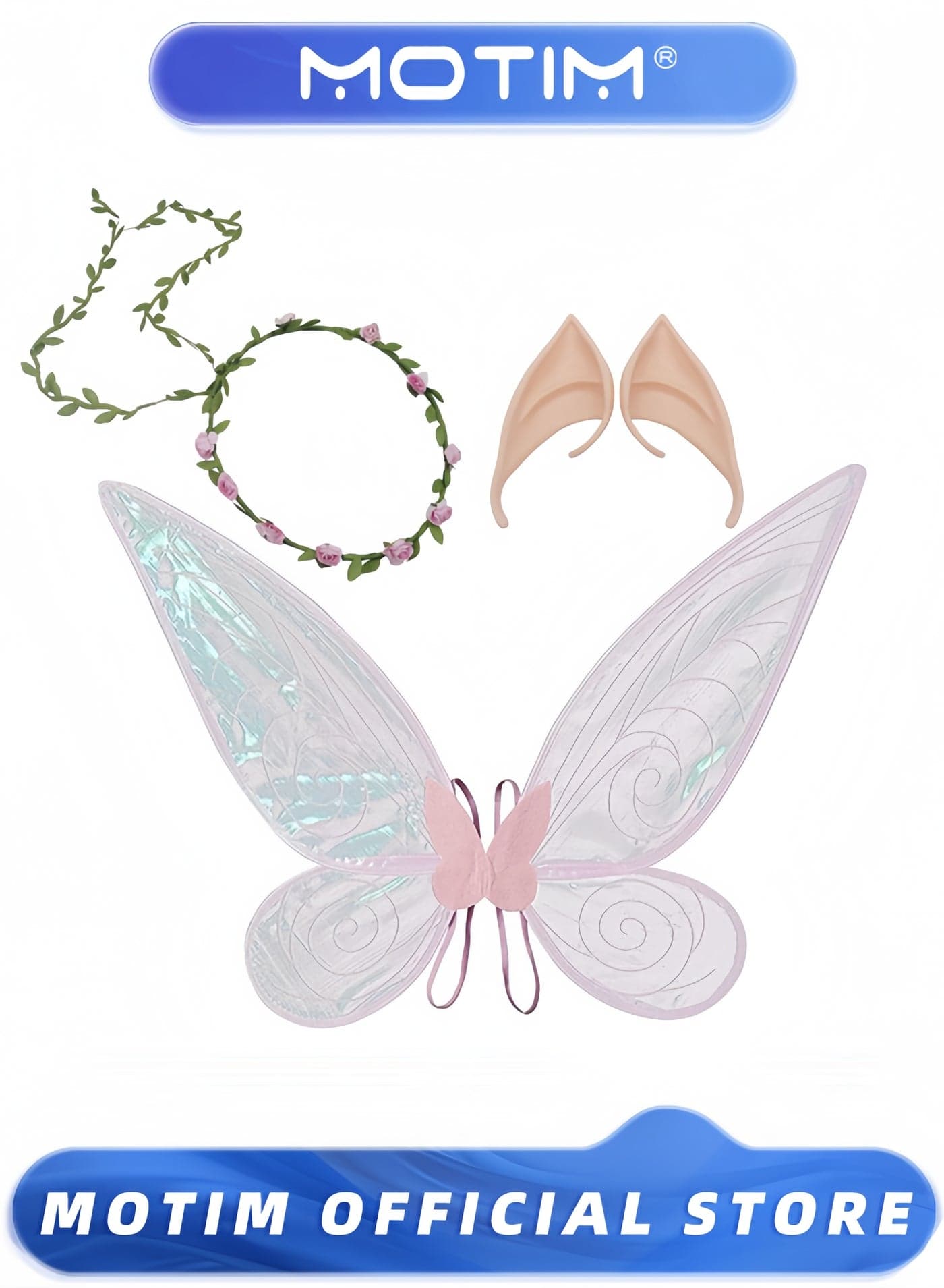 Butterfly Fairy Wings Costume Sparkle Princess Wing for Party Favor with Elf Ears Flower Crown
