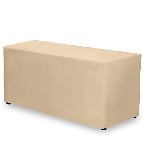 Gee Di Moda Fitted Tablecloth - 72 x 30 Inch Beige Fitted Table Cloth for 6 Foot Rectangle Table - Heavy Duty Washable Fabric - for 6 Ft Buffet Table Holiday Party Dinner Wedding & Trade Show