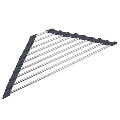 NILKANTH Triangle Roll-Up Dish Drying Rack for Sink Corner Small Foldable Stainless Steel Over The Sink Multipurpose Kitchen Drainer Caddy Organizer Storage Space Saver Shelf Holder (Black)
