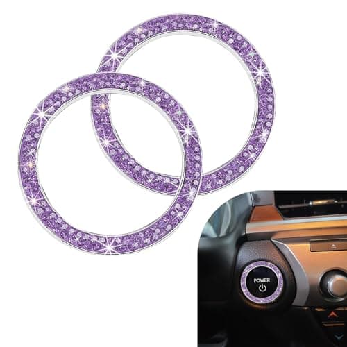 Ferianl 2PCS Car Engine Start Decoration Ring Bling Crystal Double Rhinestone Push to Start Button Cover Sticker Car Interior Accessories for WomenFit for Key Ignition Knob Ring DecorationPurple