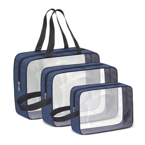 Cranique PVC Set of 3 Multipurpose Transparent Toiletry Bag for Women & Men, Travel Storage Bag, Travel Pouch for Makeup Cosmetic, Travel Organizer for Toiletries (QTSP1_Blue_3Q)